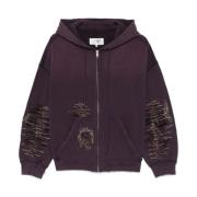 MM6 Maison Margiela Lila Distressed Bomullsweater med Dragkedja Purple...