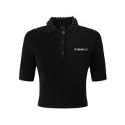 PINKO Geometriskt Mönstrad Polo Tröja Black, Dam