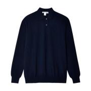 Comme des Garçons Marinblå Ribbstickad Polotröja Blue, Herr