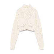 Jean Paul Gaultier Chunky Stickad Turtleneck Tröja Beige, Dam