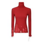 MM6 Maison Margiela Turtleneck Stretch Fabric Sweater Red, Dam