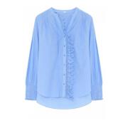 Gustav Elegant Spetsdetalj Skjortblus Blue, Dam