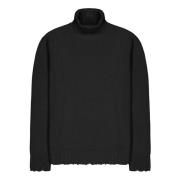 Laneus Turtleneck Sweater With Wool Breakages Black, Herr