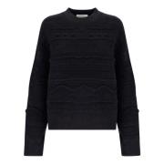 Laneus Jacquard Crewneck Sweater Black, Dam