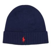 Ralph Lauren Räfflad Stickad Vinter Beanie Mössa Blue, Herr