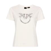 Pinko Beige Love Birds Broderad T-shirt Beige, Dam