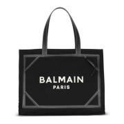 Balmain B-Army 42 monogram canvas och slät lädertoteväska Black, Dam