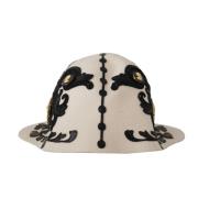 Dolce & Gabbana Broderad Cameo Brosch Ullhatt Beige, Dam