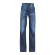 Dondup Mörk Tvätt Höga Midja Breda Ben Jeans Blue, Dam