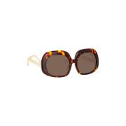 Linda Farrow LEA Solglasögon - Havana Acetat Brun Brown, Unisex