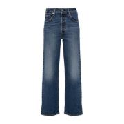 Levi's Blå Ribcage Straight Jeans i Denim Blue, Dam