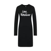 Love Moschino Modern Bomullsklänning med Sammet Logo Black, Dam