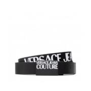 Versace Jeans Couture Svart Reversibel Bälte med Vitt Logotyp Black, H...