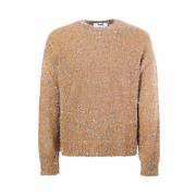 Msgm Beige Crew-Neck Sweater med Logo Beige, Herr