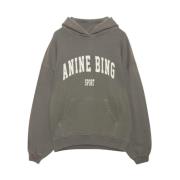 Anine Bing Vintage Oversized Hoodie i Dusty Olive Green, Dam