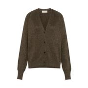 Momoni Långärmad V-ringad Lurex Cardigan Green, Dam