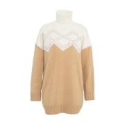 Liu Jo Strass Turtleneck Stickat med Ribbade Detaljer Brown, Dam