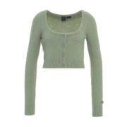 PINKO Fluffy cropped cardigan med knappar Green, Dam