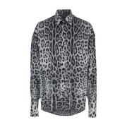 Dolce & Gabbana Leopardmönstrad Silkeskjorta Herr Look 22 Gray, Herr