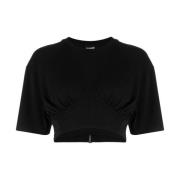 Jacquemus Svart Draperad Detalj Crew Neck T-shirt Black, Dam