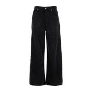 Agolde Svarta Corduroy Wide Leg Jeans Black, Dam