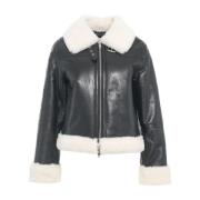 Stand Studio Lyxig Faux Fur Shearling Jacka Svart Black, Dam