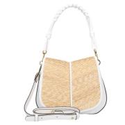 Gianni Chiarini Helena Rund Läder- och Raffia Axelväska Beige, Dam