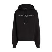 Tommy Hilfiger Komfort Stickad Hoodie Black, Dam