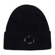 C.p. Company Blå Ribbstickad Beanie Mössa Black, Herr