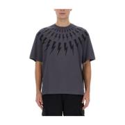 Neil Barrett Tryckt Bomull T-shirt Gray, Herr