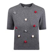 Msgm Rose Appliqué Stickad Tröja Gray, Dam