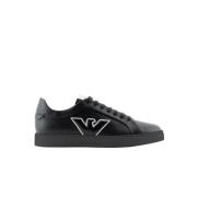 Armani Lädersneakers med Örnpatch Black, Herr