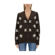 Dolce & Gabbana Logo Inlay Ull Cardigan Brown, Dam