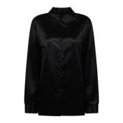 Jil Sander Satin Box-Pressed Skjorta med Modern Kant Black, Dam