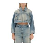 Palm Angels Denim Cropped Fit Jacket Blue, Dam