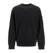 C.p. Company Borstad Bomull Crewneck Sweatshirt Black, Herr