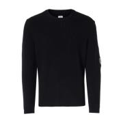 C.p. Company Svart Ribbstickad Crew Neck Tröja Black, Herr