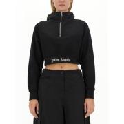 Palm Angels Stilig Cropped Hoodie för Kvinnor Black, Dam