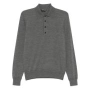 Tom Ford Merino Wool Polo Shirt med knappar Gray, Herr