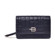 Baldinini Wallet with crossbody strap in black quilted leather with mo...