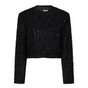 Rotate Birger Christensen Svart Sequin Bouclé Kort Jacka Black, Dam