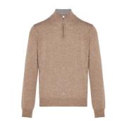 Corneliani Lyxig Ull Kashmir Half-Zip Tröja Brown, Herr