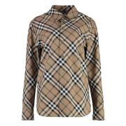 Burberry Klassisk Rutig Bomullsskjorta Beige, Dam