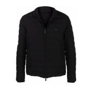 Emporio Armani Svart Vadderad Logo-Patch Jacka Black, Herr