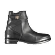 Tommy Hilfiger Snygga Svarta Ankelboots med Kontrastdragkedja Black, D...