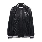 Alexander McQueen Flytande Vinyl Bomberjacka i Svart Black, Herr