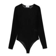 Jean Paul Gaultier Svart Flocked Mesh Body Black, Dam