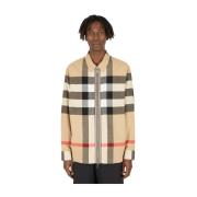 Burberry Rutig dragkedja-fram overshirt Beige, Herr