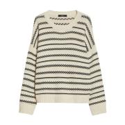 Max Mara Weekend Randig Oversized Bomull Rundhals Tröja White, Dam