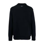 Maison Margiela Blå Crew-neck Sweater med Armbågspatches Blue, Herr